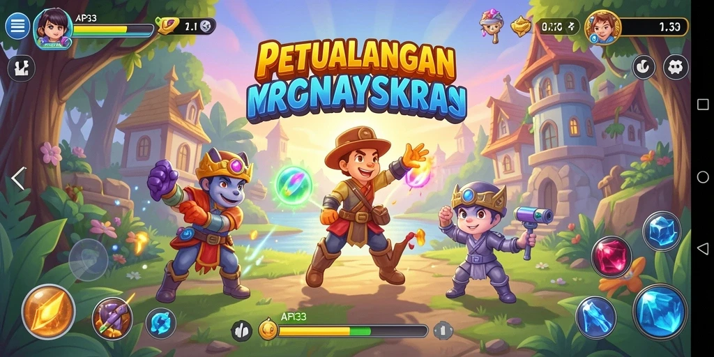 Tangkapan layar API33 menampilkan karakter melompat di dunia penuh tantangan.