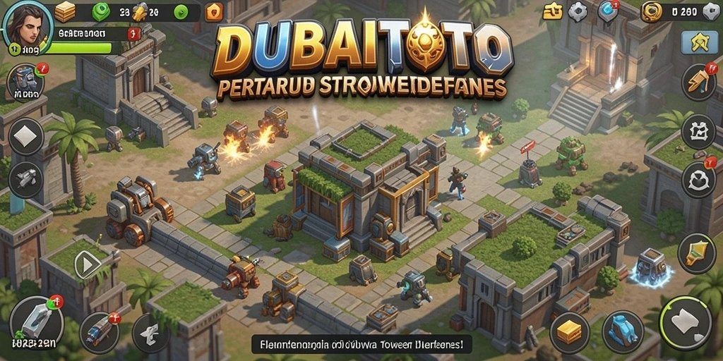 Screenshot DUBAITOTO menampilkan pertarungan menegangkan dalam game Tower Defense.
