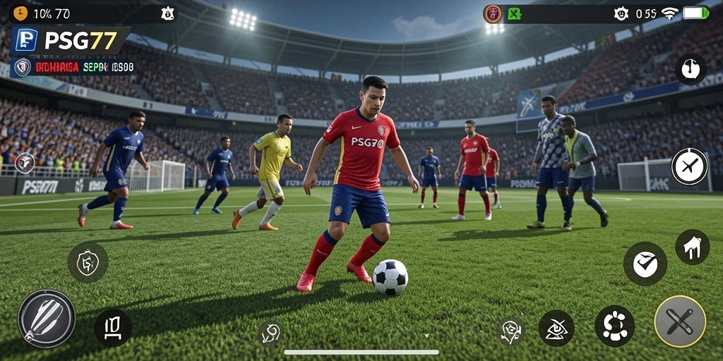 Tampilan gameplay yang seru dalam PSG77 dengan aksi sepak bola nyata.